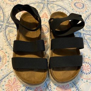 Black Wide Strap Platform Sandals